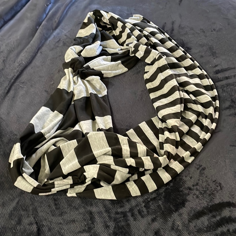 Garage black and grey striped infinity scarf